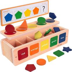 Antika - Wooden Montessori Toys Color & Shape Sorting Matching Box Game for 2 3 4-Year-Old Boy Girl Baby Toddler & Kid, Educational Toy Shape Sorter, with 25 Geometric Blocks and14 Quiz Cards - kitantik - kitaLog