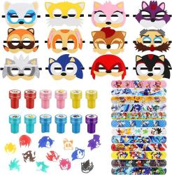 Antika - BDDYM Sonic Birthday Party Favor Set, 36 Pcs Sonic Party Favor Toy For Kids Playset Contains Sonic Themed Stampers, Felt Mask, Slap Bracelet,Perfect For Birthday Party Supplies, Anime Themed Parties - kitantik - kitaLog