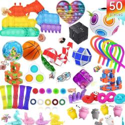 Antika - 50 PCS Figetget Toys Pack,Fidget Packs,Sensory Toys Set for Autistic Children,Fidget Toys for Kids as Birthday Gift,Fidget Toy Set for Party Classroom Prizes,Stress Relief & Anxiety Relief Tools - kitantik - kitaLog
