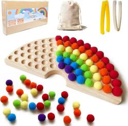 Antika - Tuiiopoli Wooden Rainbow Peg Board Counting Matching Beads Game Color Sorting Fine Motor Skill Montessori Toys for Toddlers Kids 345 Gift Years Preschool Learning Toys (Medium Size) - kitantik - kitaLog
