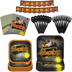 Antika - Skate Party Supplies Packs (100 Pieces for 16 Guests) - Skate Party, Skates Decorations, Skate Party Plates and Napkins, Skateboards Birthday Party Supplies, Roller Skating Party, Blue Orchards - kitantik - kitaLog