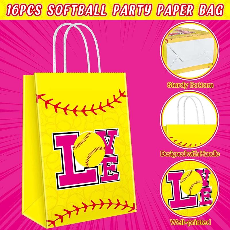 24 Pcs Softball Gift Bags Kraft Paper Bags with Handles Treat Goodie Candy  Bags Sports Themed Party Favor Bags for Watch Party Birthday Party Team  Party Softball Snack Day Baby Shower Wedding 