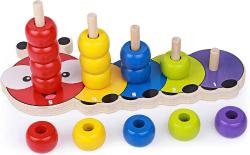 Antika - Wooden Stacking Rings Baby Toys for Toddlers Caterpillar Rainbow Counting Game, Montessori Preschool Early Learning Educational Sorting Blocks - kitantik - kitaLog