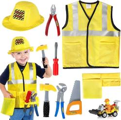 Antika - Construction Worker Costume for Boys Kids Dress Up Clothes for Play Toddler Builder Career Outfit Pretend Role Play Toys Halloween Birthday Gifts for 3 4 5 6 Year Old Childrens - kitantik - kitaLog