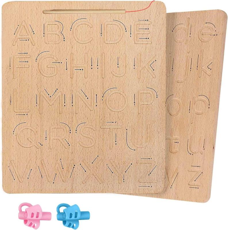 Wooden Letters Alphabet Tracing Board Double-Sided Educational Toy for  Preschool