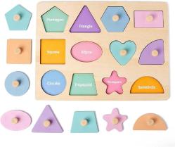Antika - Montessori Wooden Colorful Geometry Pegged Puzzle with Knob Baby Toddler 1-3 Year Old Multi Shape Sorter Educational Toy Jigsaw, 12Pcs - kitantik - kitaLog