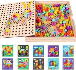 Antika - KUSARKO Wooden Peg Board Toys, 2 in 1 Color Matching Mosaic Pegboard, Button Art Toys for Toddlers, Early Learning Educational Toys for Boys & Girls (180 Pcs) - kitantik - kitaLog