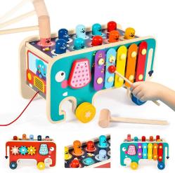 Antika - Atoylink Wooden Montessori Hammering & Pounding Toys Baby Xylophone for Toddlers Pull Along Elephant Pounding Bench Educational Sensory Developmental Toys for Boys Girls Birthday Gift - kitantik - kitaLog