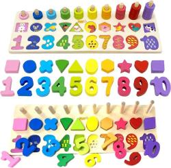 Antika - TOYLI Educational Math Learning Board and Puzzle Wooden 4 in 1 Shapes and Numbers for Toddler Montessori Count and Count and Sort Stacking Shape Recognition for Boys Girls Gift for Kids Preschool - kitantik - kitaLog