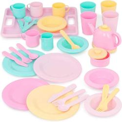 Antika - Play Circle by Battat – Dishes Wishes Dinnerware Set – Colorful Plates, Teapot, Cups, Spoons, Forks, Serving Tray, and More – Pretend Play Toy Kitchen Accessories for Kids Ages 3 and Up (34 Pieces) - kitantik - kitaLog