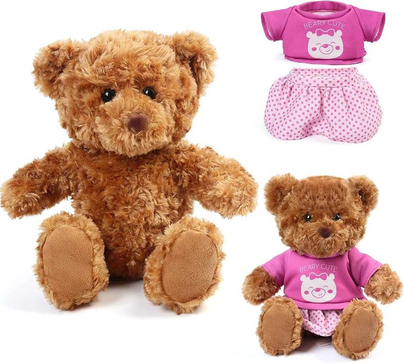 LotFancy Teddy Bear Stuffed Animal, 10'' Brown Baby Bear Plush Toy, Gift  for Kids Boys Girls
