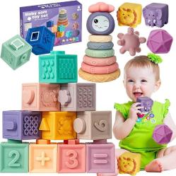 Antika - lrukee Montessori Toys for Babies 6-12 Months, 4 in 1 Sensory Toys for Babies Include Stacking Building Blocks, 24 PCS Soft Infant Toys for 6+ Months, Learning Education Toys for Toddlers 1-3 - kitantik - kitaLog