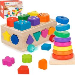 Antika - Montessori Toys for 1 Year Old, Baby Toy 12-18 Months, Wooden Shape Sorting & Ring Stacking Toys for Toddlers and Kids Preschool, Ideal Gift for Boys Girls Age 1 2 3 Years Old - kitantik - kitaLog