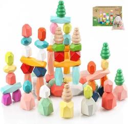 Antika - 48PCS Toddler Wooden Stacking Building Blocks Montessori Toys for 1 2 3 4 5 6 Year Old Girls Boys Preschool Educational Sensory Toys for Toddlers 1-3 STEM Learning Toys Ages 2-4 Kids Toys Games Gift - kitantik - kitaLog