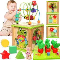 Antika - KLT 8-in-1 Wooden Activity Cube for Toddlers 1-Year-Old: Montessori Toys for Baby, Developmental Learning Toys, Educational Toys, Shape Sorter, Bead Maze, Birthday Gift for Boys and Girls 12M+ - kitantik - kitaLog