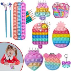 Antika - CRAZIMI Sensory Fidget Toys Kids Stationery 10pc Set with Pop Mini Notebooks, Pop Pencil Case, Pop Coin Purse, Keychain and Pencils - Fidget Toy Pack and Cute Rainbow Toys &ndash; Stress and Anxiety Relief - kitantik - kitaLog