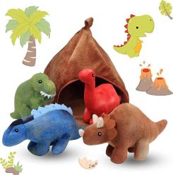 Antika - Hopearl Dinosaur Plush Volcano House with 4 Baby Dino Stuffed Animals Storage Bag Set Toy Plush Toy Set Gifts for Boys Toddlers Age 3, 4, 5, 6, 7, 8 Year Old, 11'' - kitantik - kitaLog