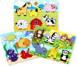 Antika - ExploraToy Chunky Puzzles for Toddlers 1-3, Farm, Sea, Zoo Animals Wooden Puzzles, Preschool Early Learning Toy Gift for Kids Ages 1 2 3 Year Old - kitantik - kitaLog