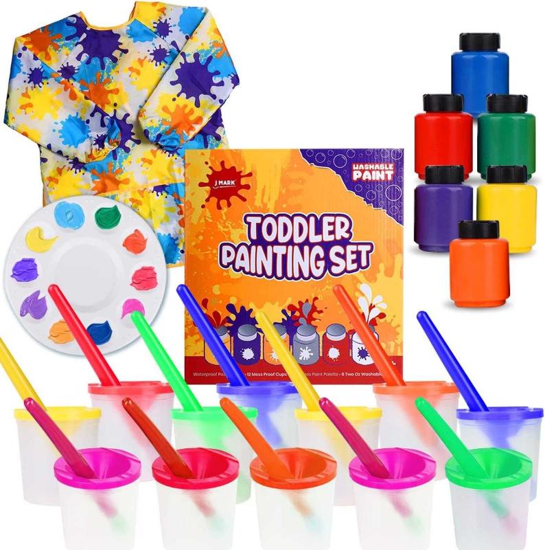 Antika - J MARK Toddlers Painting Set with Spill Proof Paint Cups– 32  Piece Paint Set with Washable Water Based Tempera Paint, Brushes, Art  Smock, Mixing Palette, Kids Paint Supplies - kitantik - kitaLog