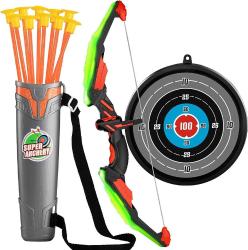 Antika - TEMI Kids Bow and Arrow Set - LED Light Up Archery Toy Set with 10 Suction Cup Arrows, Target & Quiver, Indoor and Outdoor Toys for Children Boys Girls - kitantik - kitaLog