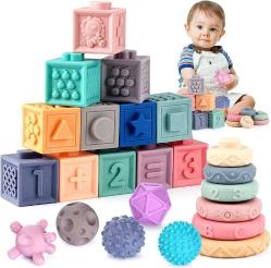 Antika - Baby Toys for 6-12 Months, Montessori Toys for Babies 0-3-6-12 Months, Infants Stacking Building Blocks & Newborn Sensory Balls, 3 in 1 Developmental Education Toys for Toddlers 12-18 Months - kitantik - kitaLog