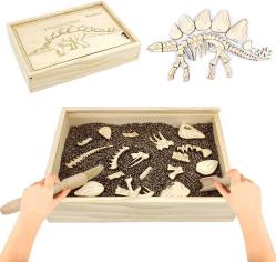 Antika - Dinosaur Discover Archaeology Dig Kit for Kids, Fossil Explore Sensory Bin Toys, Dinosaur Skeletons Bones Puzzle Game with Wooden Storage Box Science STEM Toys for Boys and Girls (Stegosaurus) - kitantik - kitaLog