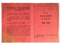 1950 - 1954 Seçmen kartı / Mimar Cemil TOROL