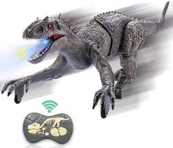 Antika - Nikodocr 8 Channels Remote Control Dinosaur Toys, Big Electric RC Walking Dinosaur Robot Toy w/ Water Mist, Flashing Light, Roaring, Powered by Rechargeable Battery for Kids Boys Girls (Grey) - kitantik - kitaLog