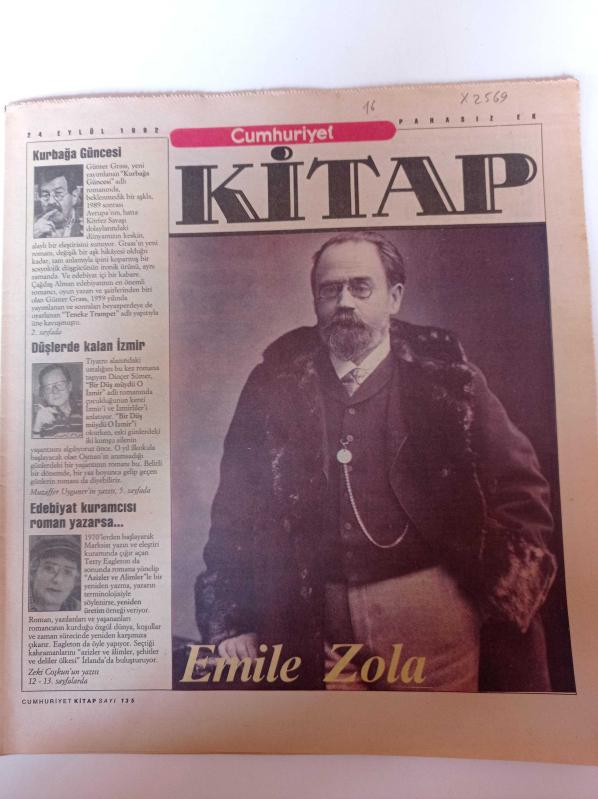 Cumhuriyet Kitap 24 Eylül 1992 Sayı 135 Emile Zola Fotoğrafı  