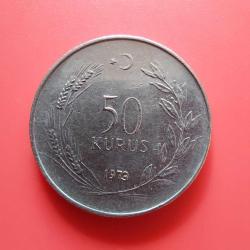 T.C. Merkez Bankası Madeni 50 Kuruş (1973 Yılı Üretimi) / Acmonital