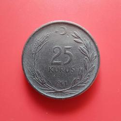 T.C. Merkez Bankası Madeni 25 Kuruş (1961 Yılı Üretimi) / Acmonital