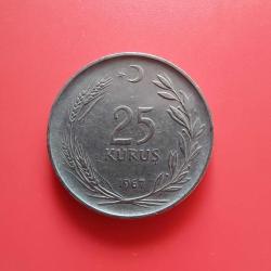 T.C. Merkez Bankası Madeni 25 Kuruş (1967 Yılı Üretimi) / Acmonital