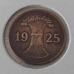 1925 ALMANYA REİCHS DÖNEMİ BRONZ 1 PFENNIG ORİJİNAL PARASI OO2VV1 ÇOK NADİRDİR