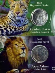 2022 Hayvanlar Serisi Asya Aslanı Ve Anadolu Leoparı 1 Kuruş Alüminyum Hatıra Para Özel Kitinde