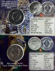 2022 Hayvanlar Serisi Asya Aslanı Ve Anadolu Leoparı 1 Kuruş Alüminyum Hatıra Para Özel Kitinde