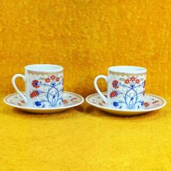 VINTAGE KARANFİL VE LALE KLASİK TÜRK DESENLİ BİR ÇİFT PORSELEN KAHVE FİNCANI