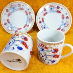 VINTAGE KARANFİL VE LALE KLASİK TÜRK DESENLİ BİR ÇİFT PORSELEN KAHVE FİNCANI