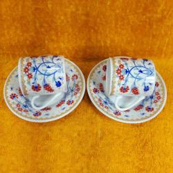 VINTAGE KARANFİL VE LALE KLASİK TÜRK DESENLİ BİR ÇİFT PORSELEN KAHVE FİNCANI