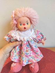 1980'LERDEN ABC DAMGALI VİNTAGE OYUNCAK BEBEK PEMBE SAÇLI 28 CM