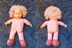 1980'LERDEN ABC DAMGALI VİNTAGE OYUNCAK BEBEK PEMBE SAÇLI 28 CM