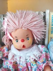 1980'LERDEN ABC DAMGALI VİNTAGE OYUNCAK BEBEK PEMBE SAÇLI 28 CM
