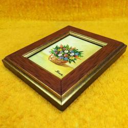 VINTAGE KÜÇÜK EBAT İMZALI ÇERÇEVELİ VAZODA KIR ÇİÇEKLERİ YAĞLIBOYA RESİM