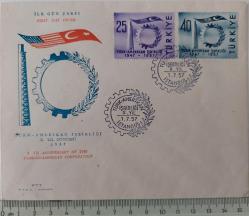 1957 TÜRK-AMERİKAN İŞBİRLİĞİNİN X. YILI ORİJİNAL FDC İLK GÜN ZARFI 1ŞŞ2B NADİRDİR