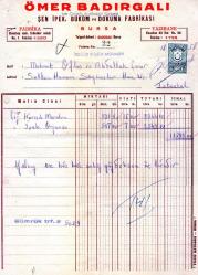 BURSA FATURA 1958 ÖMER BADIRGALI   ŞEN İPEK...MEHMET OFLAZ... ABDULLAH ÇINAR