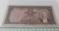 5.EMİSYON 3.TERTİP 50 TÜRK LİRASI (TL) SERİ P10 074763 SERİ NUMARALI KAĞIT PARA (GÜL KURUSU) NATÜREL ÇOK TEMİZ KATALOK;1000 DOLAR EN NADİRİ
