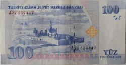 8.EMİSYON 1.TERTİP 100 YENİ TÜRK LİRASI A77557447 SERİ NUMARALI KAĞIT PARA GÜZEL NUMARA ÇİLALTI