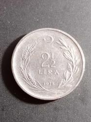 2.5 Lira 1975 Madeni Para. Eski Koleksiyon Madenî Para. Eski Para. Hatıra Para.
