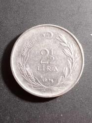 2.5 Lira 1974 Madeni Para. Eski Koleksiyon Madenî Para. Eski Para. Hatıra Para.