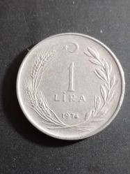 1 Lira 1974 Madeni Para. Eski Koleksiyon Madenî Para. Eski Para. Hatıra Para.