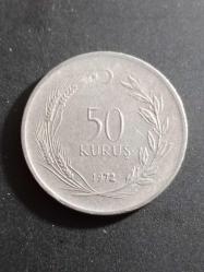 50 Kuruş 1972  Madeni Para. Eski Koleksiyon Madenî Para. Eski Para. Hatıra Para.